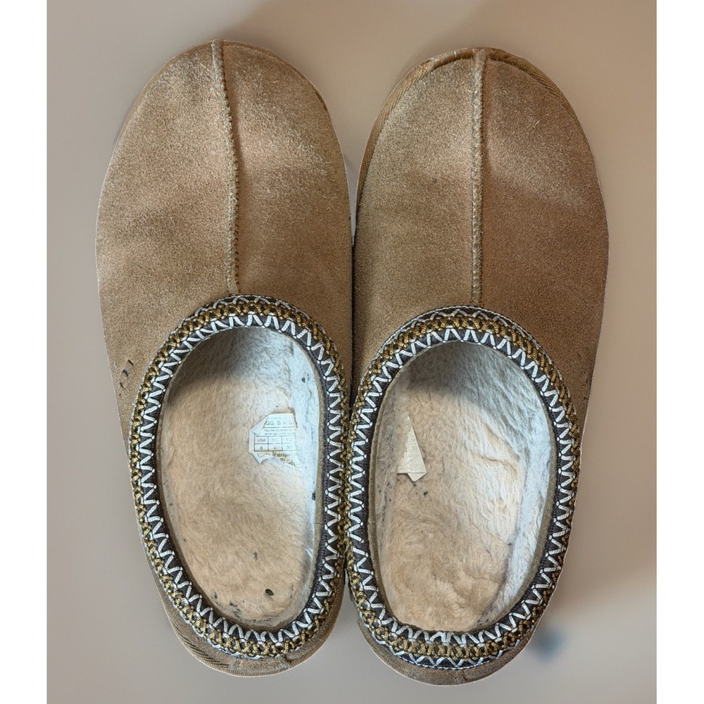UGG Slippers Womens 8 Tasman Chestnut Suede Sheepskin Braid Slip-On 5955